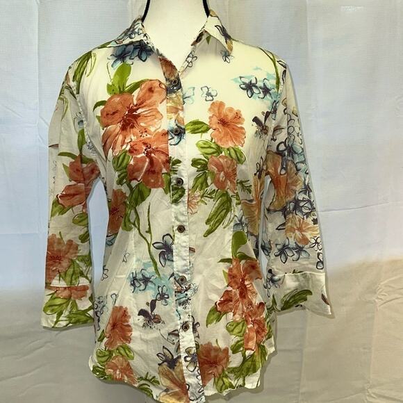 Paradise Shores 100% Cotton Floral Button Up Shirt - Size Small - Picture 2 of 10